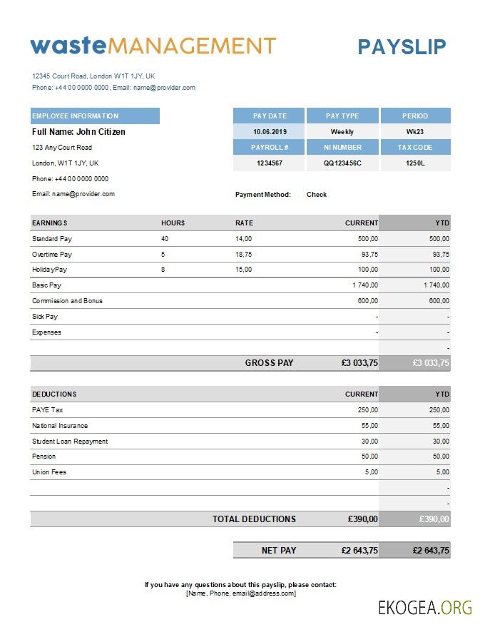 modèle de relevé de résultats d'une entreprise de gestion des déchets aux formats Excel et PDF